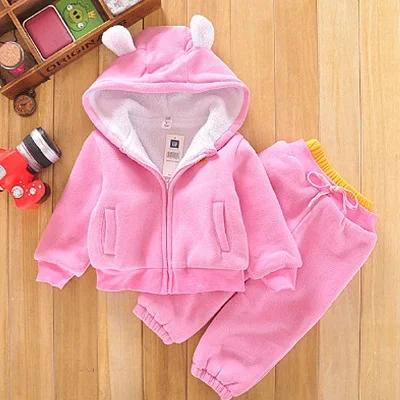 pink Осенне-зимние комплекты одежды для девочек и мальчиков куртки в виде медвежонка+ брюки спортивные костюмы для девочек, плотный теплый спортивный костюм комплекты детской одежды - Цвет: pink