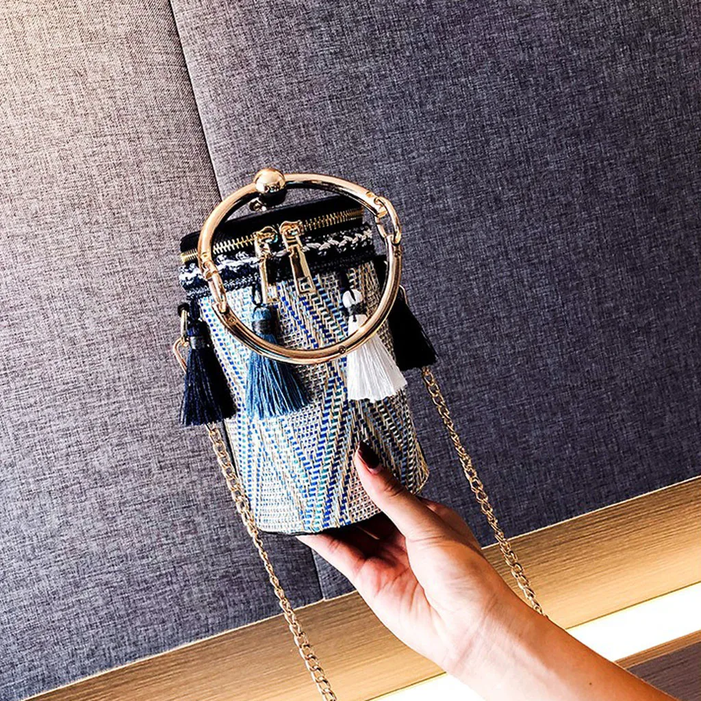 OCARDIAN Сумки из натуральной кожи модные женские туфли с перьями, Винтаж бахрома плетеная Сумочка Tri-Цвет цилиндрическая сумка на плечо сумка a19