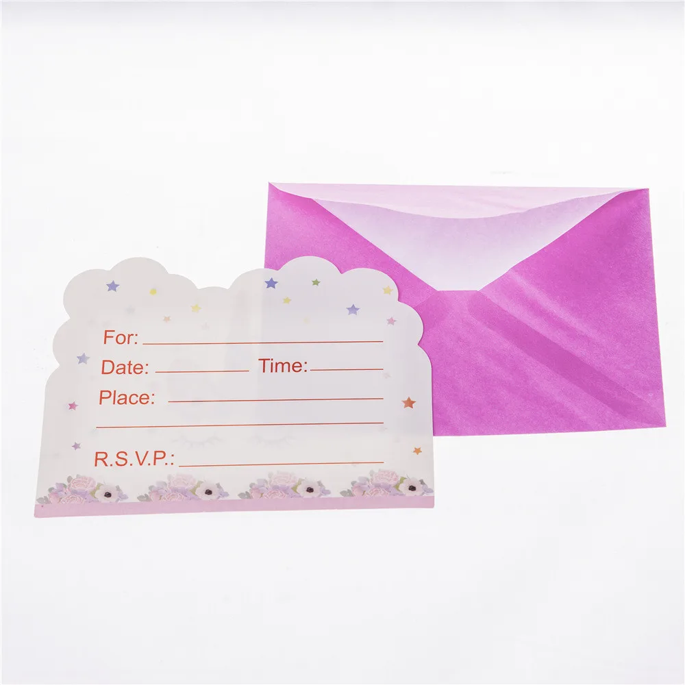 invitation card 6pcs Единорог тема одноразовая посуда тематическая вечеринка на день рождения композиция платье мультфильм Животные милый розовый подарок танец - Цвет: invitation card 6pcs