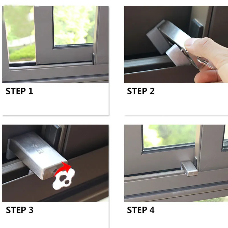 Cerradura de seguridad de ventana de acero inoxidable con llave, antirrobo para proteger puertas y ventanas de ni&ntilde;os, 1 ud.-2