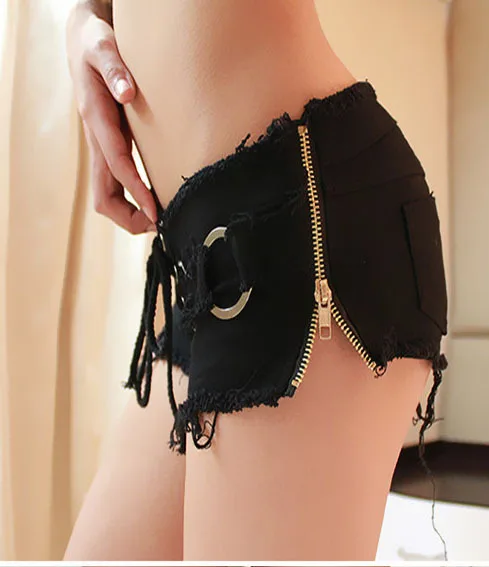 Пикантные летние низкой талией с молнией сбоку Женские джинсовые шорты в