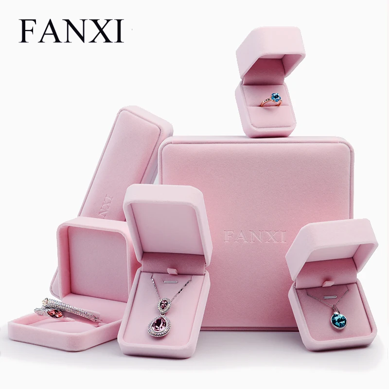 FANXI  Pink Velvet Jewelry Gift Box Ring Earrings Necklace Pendant Bracelet Packaging Storage Box Wedding Engagement Hot Sale 2017 top grade stainless steel music video player jewelry set storage show box wedding ring pendant bracelet necklace packaging
