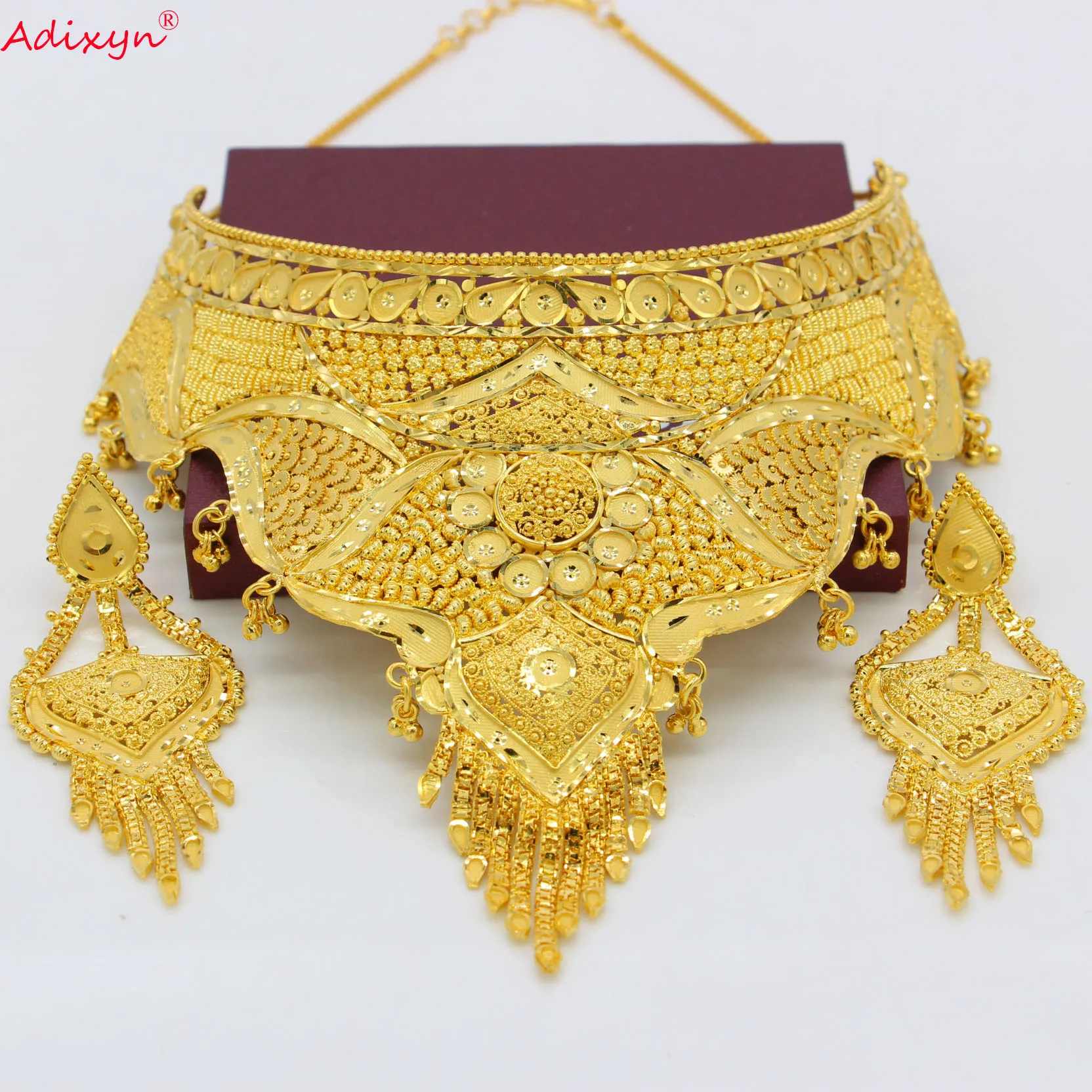 Adixyn индийские ювелирные наборы большого размера золотое ожерелье/серьги для