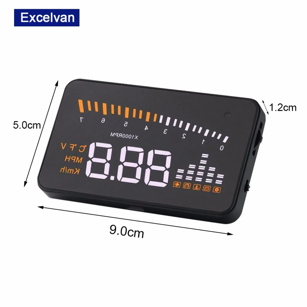 Excelvan X5 HUD Дисплей Универсальный 3 дюймов авто Overspeed Предупреждение лобовое стекло