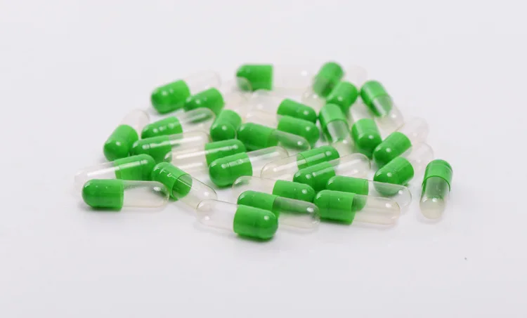 0# 10000pcs clear-green colored empty hard gelatin capsules, Clear Transparent gelatin capsules , joined or separated capsules