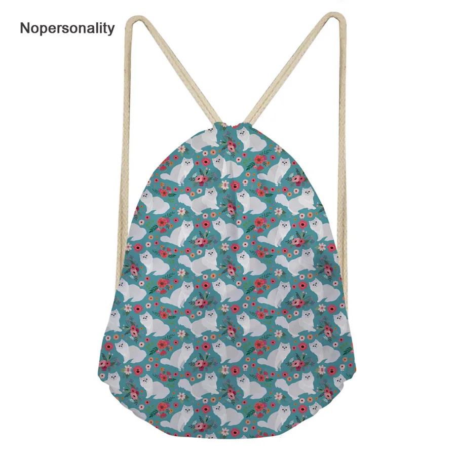 

Nopersonality Women Drawstring Bag Floral Cat Print String Backpack High Capacity School Teenager Girls Drawstring Bagpack