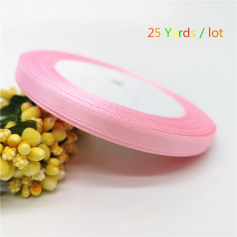 Pink 25 yards 1/" 6 мм шелковая атласная лента для украшения свадебной вечеринки пригласительная открытка Подарочная упаковка Рождественская лента - Цвет: Pink 25 yards