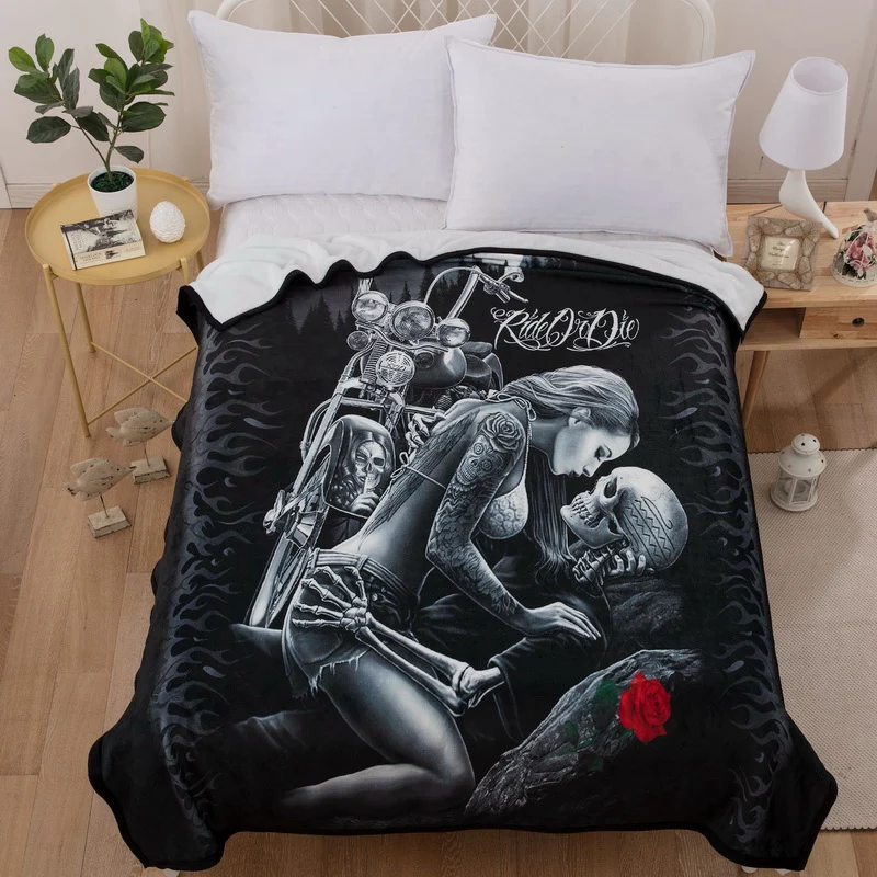 

3d Beauty Skull Rose for Beds Thin Quilt Fashionable Bedspread 150x200cm Fleece Throw Blanket