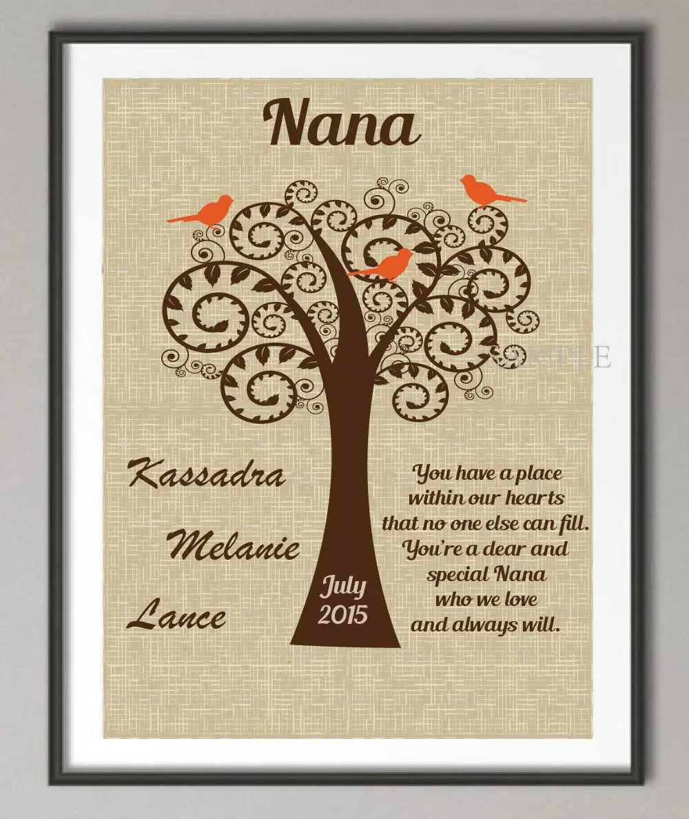 Ersonalized бабушка подарки на день рождения семья дерево настенное искусство плакат