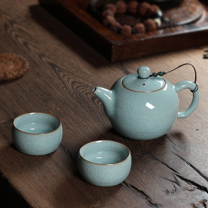 WIZAMONY чай 3 Piece Set Top Grade Chinese Longquan Celadon Di Kiln Handcrafted Porcelain Kungfu Tea High Quality | Дом и сад