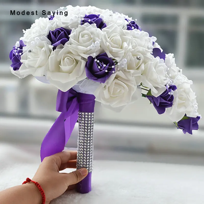 

Elegant Dripping Shape Romantic Purple Artificial Wedding Flowers Bouquets 2017 Bridal Bridesmaid Bouquets bouquet de mariage