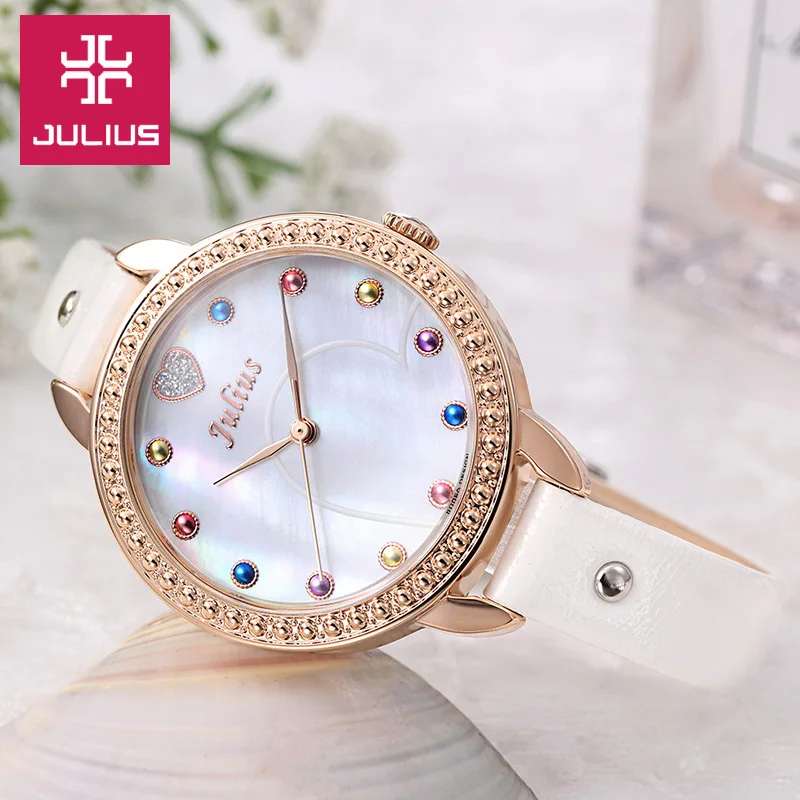 Часы наручные Julius женские элегантные милые модные часы с кожаным браслетом