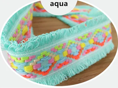 aqua 4,5 см цветные клетчатые жаккардовые кружева DIY декоративный головной убор одежда воротник шелковые ребра кисточка лента национальные кружевные аксессуары - Цвет: aqua
