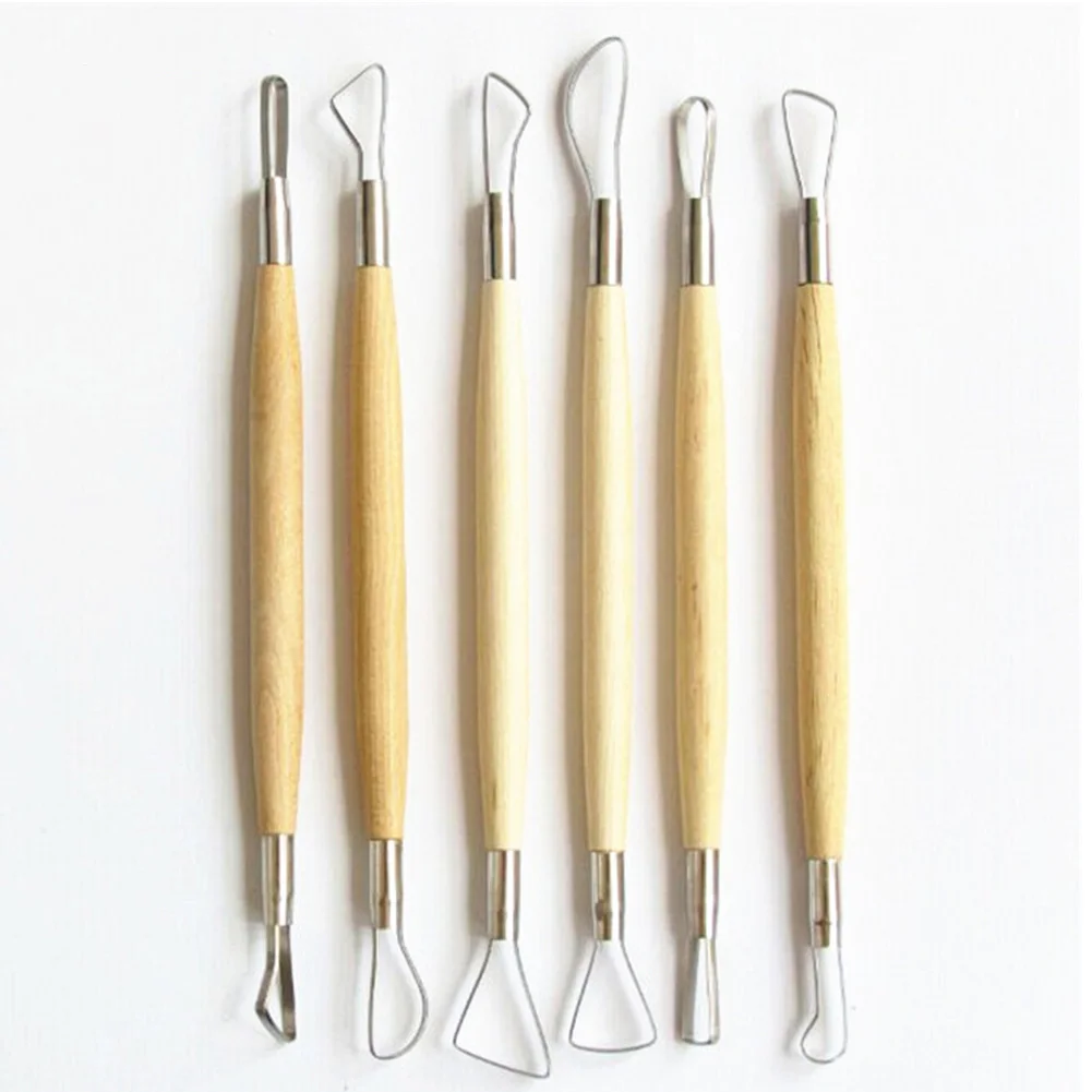 6pcs DIY Wooden Handle Durable Clay Tools Stainless Steel Double-Headed Shaping Spatula | Дом и сад