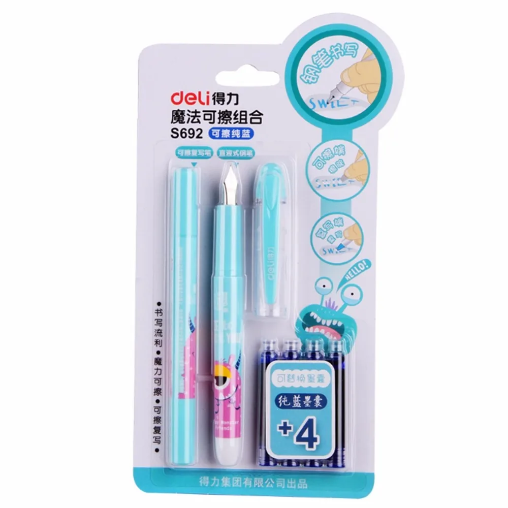 

Deli High Quality Calligraphy Fountain Pen Blue Ink Sac Erasable Pen Set Student Writing Tool School Office Supply Stationery