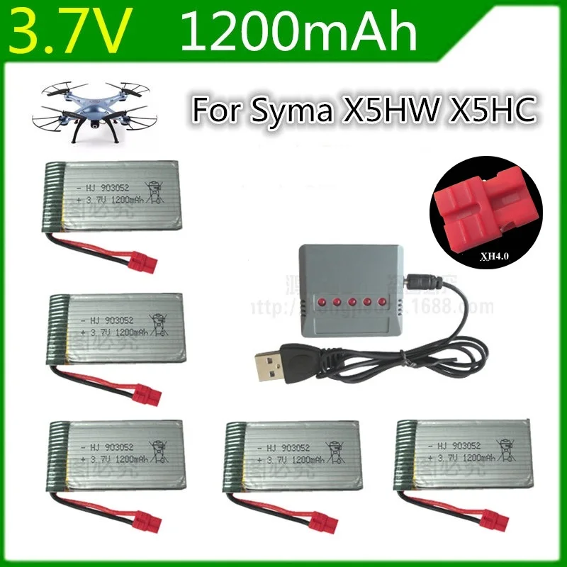 

New Syma X5HW Syma X5HC RC Quadcopter Battery Ultra-high Capacity 3.7V 1200mAh Lipo Battery and 5 in 1 Cable Spare Parts