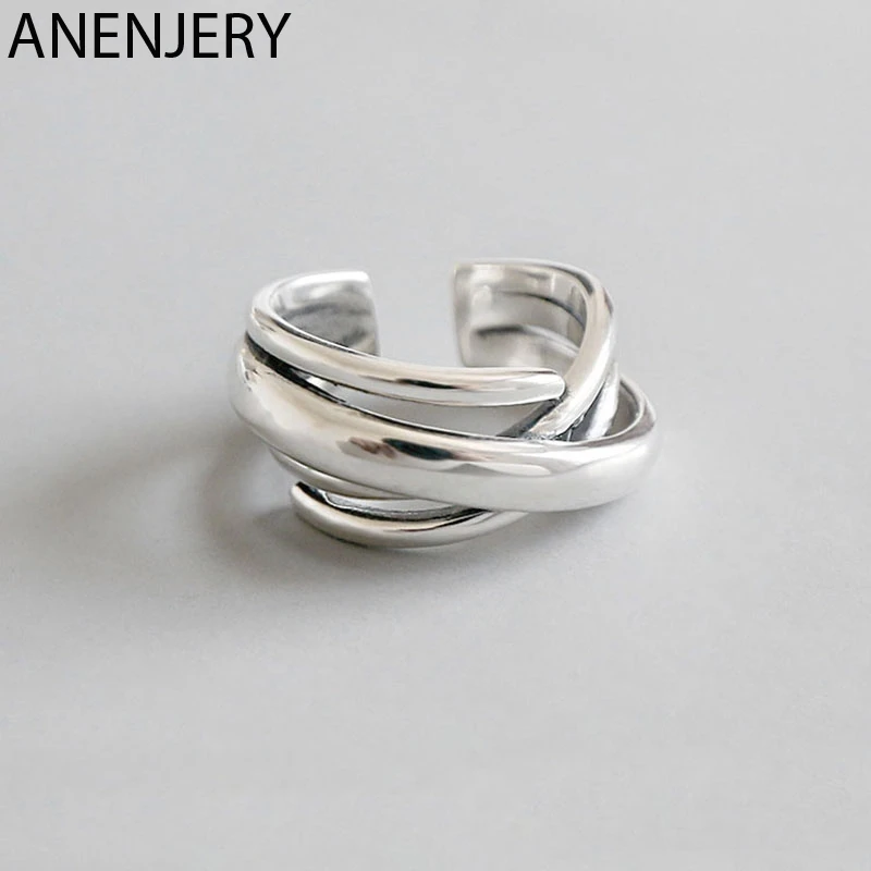 ANENJERY 925 пробы серебряные кольца для женщин богемные регулируемые геометрические