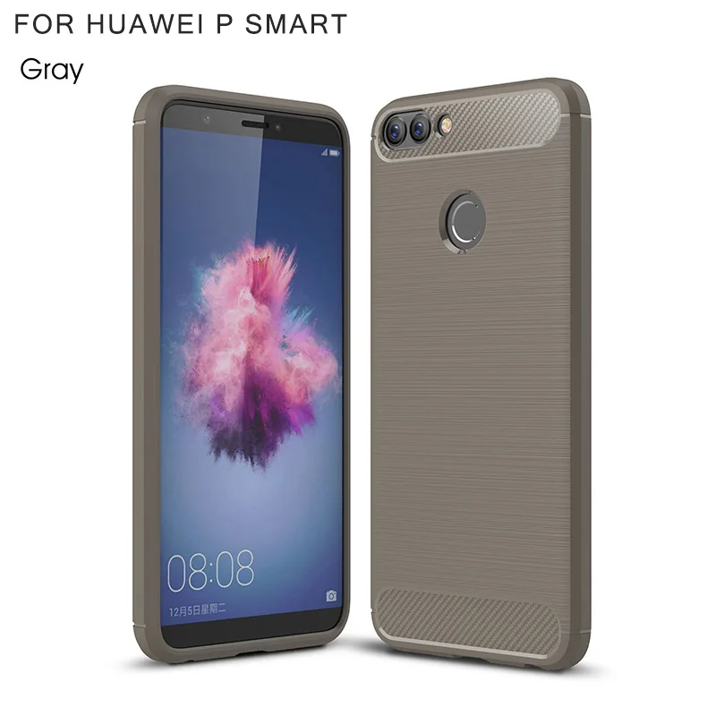 Углеродного волокна матовый Силиконовый чехол на Huawei P Smart чехлы случае чехля