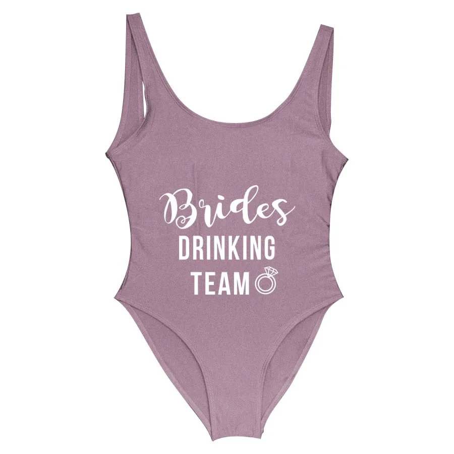 Brides drinking Team Купальники цельные купальники холостяцкие вечерние Zwarte Zwempak отряд "невеста" Монокини Пляжная одежда Свадьба на заказ - Цвет: Brown