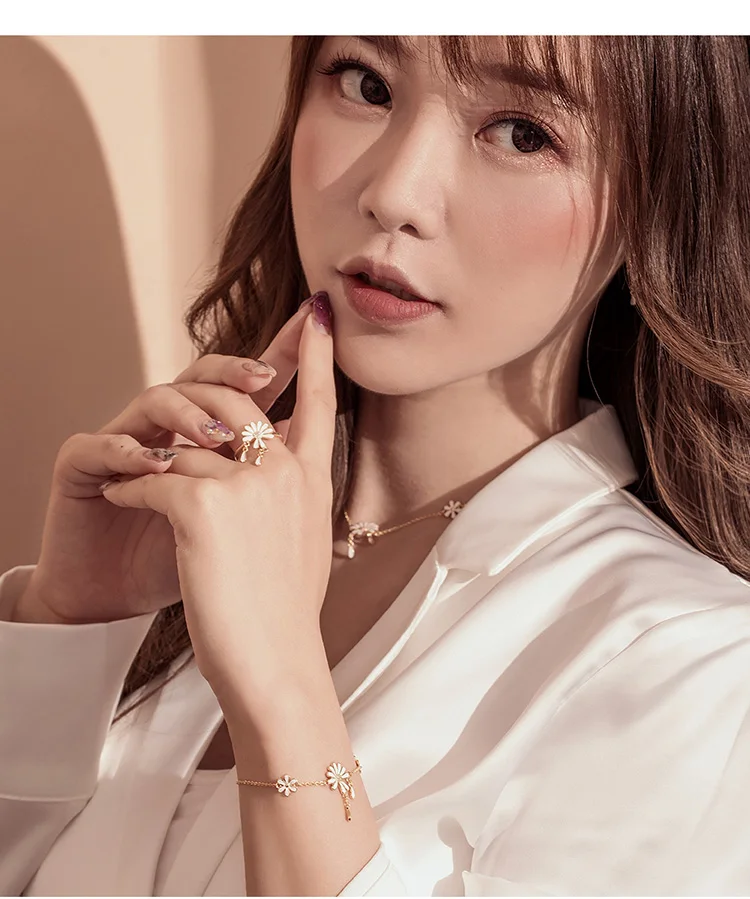 Bamoer Falling Petal Daisy bracelets для женщин, модное ювелирное изделие, белая эмаль, браслет-цепочка с цветами, серебро 925, ювелирное изделие, подарки BSB018