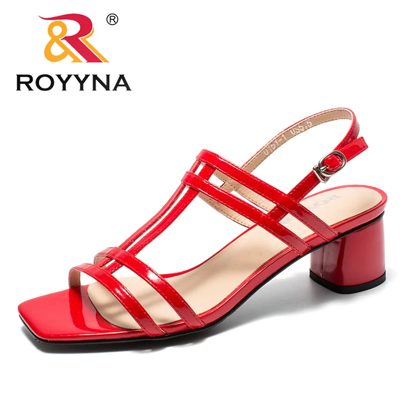 Red ROYYNA/Новинка; модные стильные женские туфли-лодочки; изящный дизайн; Femme; Летняя обувь на высоком квадратном каблуке; Feminimo; Быстрая - Цвет: Red