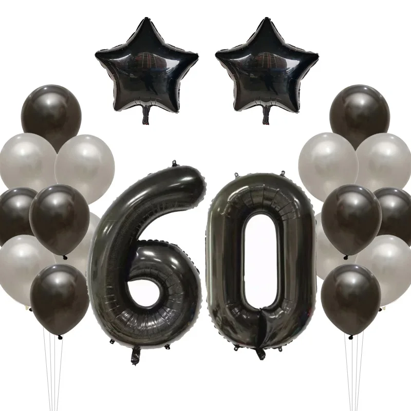 Black 60 20 шт. 30 дюймов розовые золотые шары из фольги в виде цифр Черный Серебряный Цифровой 18 20 25 30 50 взрослых день рождения латексные шары Декор поставки - Цвет: Black 60