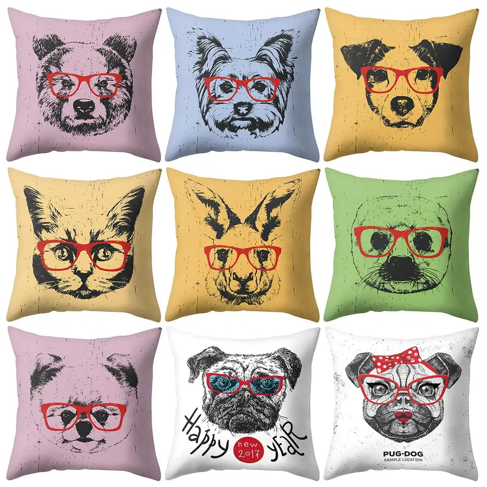 45*45cm Cute Cat Owl Tiger Glasses Dog Pillow Case Cushion Cover Sofa Bed Car Cafe Decor Covers Home Supplies Hot | Дом и сад