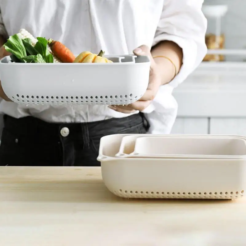 3Pcs Household Plastic Storage Basket For Kitchen Water Filter Fruit Vegetable Washing Leak Basin Organizer | Дом и сад