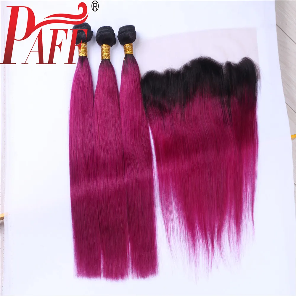 PAFF 3pic прямые Ombre Фиолетовый бразильский волосы remy Weave натуральные Связки с 13*4