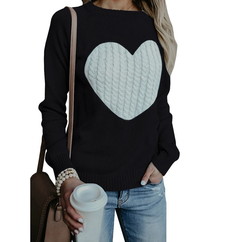

Women O-neck Knitted Autumn Winter Sweaters Heart Cute Long Sleeve Pullover Knitting Sweater Casual Patchwork Pullovers 8L1167