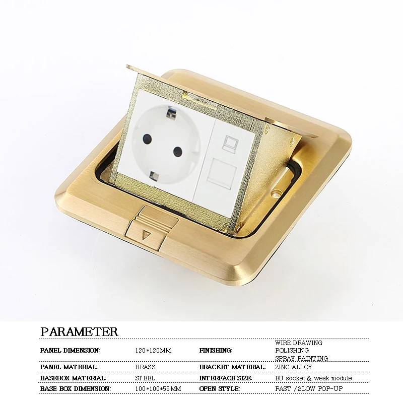 JOHO Socket Pop Up Floor Outlet Box Residential/General-Purpose With 16A European And RJ45 Data Brass Panel | Обустройство дома