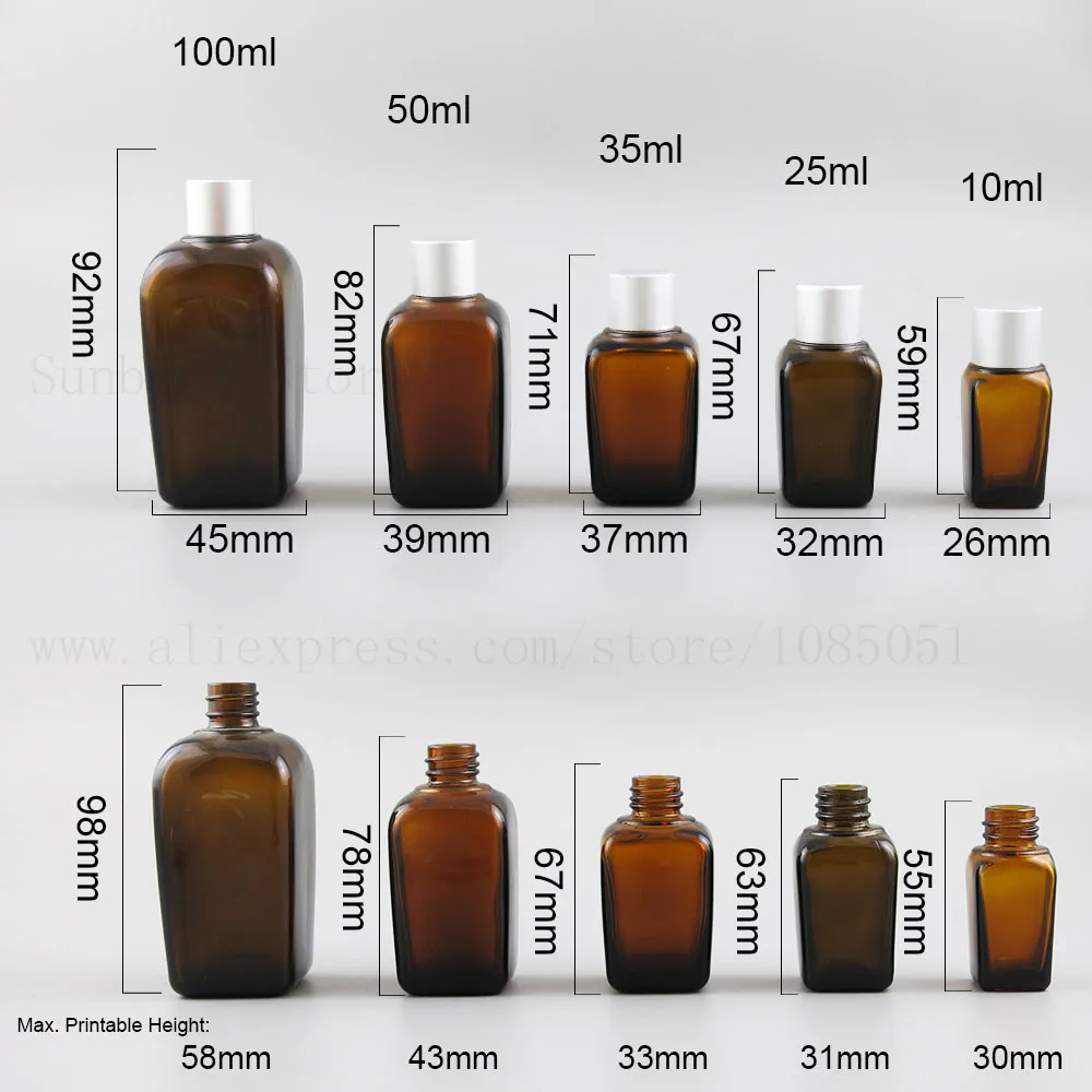 10/25/35/ 50/100 ml 1 oz квадратный янтарного цвета Стекло многоразовая бутылка жидкость
