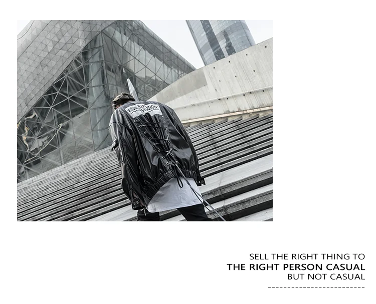 Silver Black PU Leather Jacket Men's Hip Hop Fashion Oversized Leather Jacket Coat Male Women Multi-pockets Lace Up Jackets