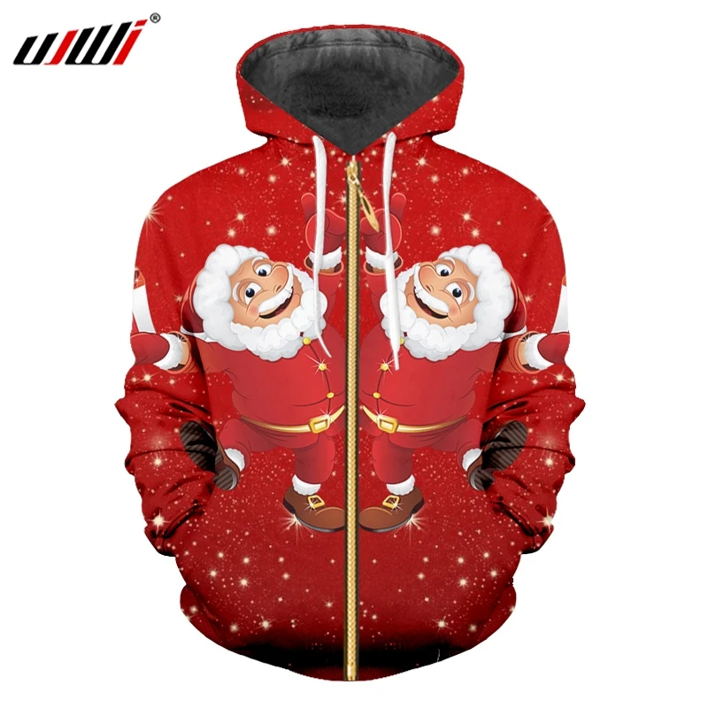 

UJWI Снежинка Рождество 3D Печатный прекрасный аниме Санта Клаус мужская одежда человек большой размер полиэфирная молния толстовки