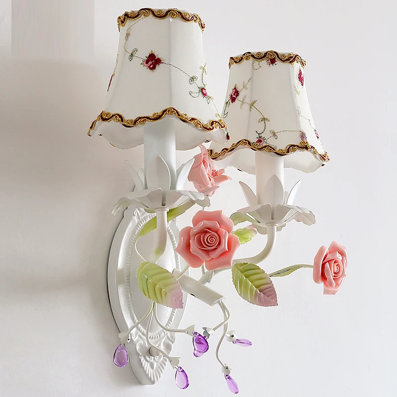 Европейский Свадебный розовый настенный светильник светодиодные Цветочные