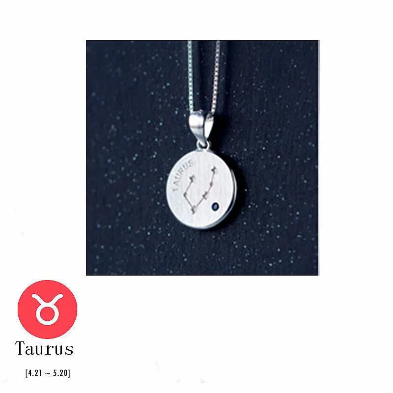 4 Taurus INZATT Настоящее 925 пробы Серебряное модное циркониевое Созвездие колье ожерелье хорошее ювелирное изделие для женщин подарок на день рождения - Цвет камня: 4 Taurus
