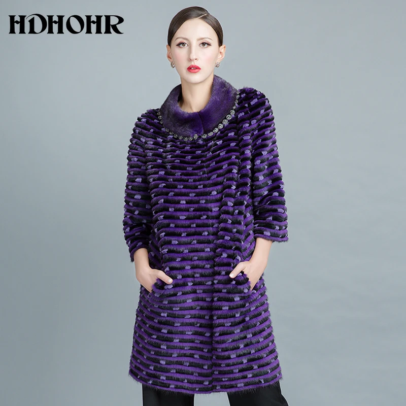 HDHOHR 2023 New Winter Women Fur Coats Real Mink Fur Coats Genuine Leather Short Fur Jacket Warm  Long Outerwear New Fur Clothes