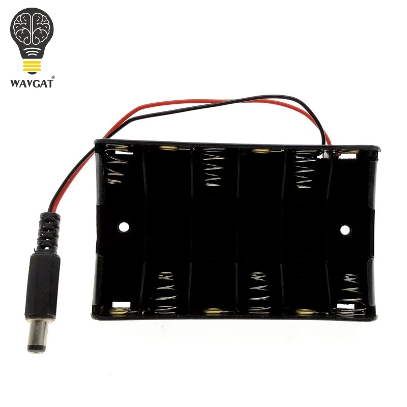 Контейнер WAVGAT для батареек АА размера 6 шт. с разъемом питания DC2.1 Arduino |