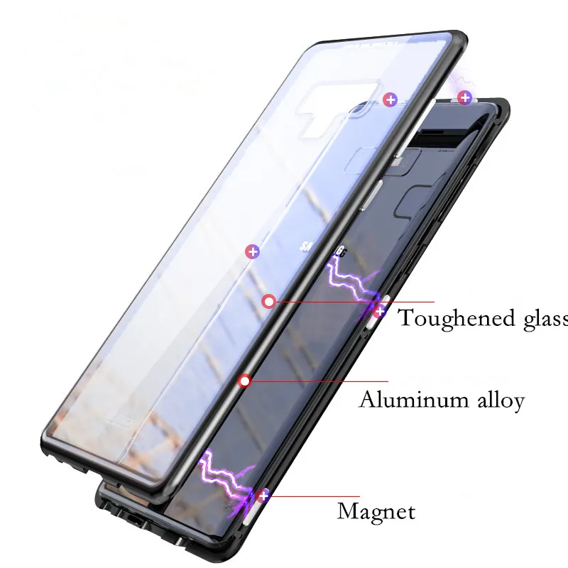 Прозрачный Магнитный Флип-кейс из закаленного стекла для samsung S9 S8 Plus S7 Edge Note8 9 Алюминиевый металлический адсорбционный телефон Аксессуары