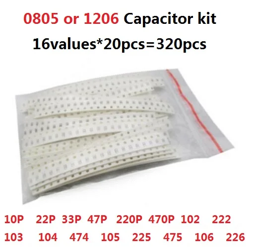 Конденсатор SMD 0805 1206 16 значений * 20 шт. = 3 10 pf 22 мкФ набор образцов 22P 33P 47P 220P 470P 102 222 103
