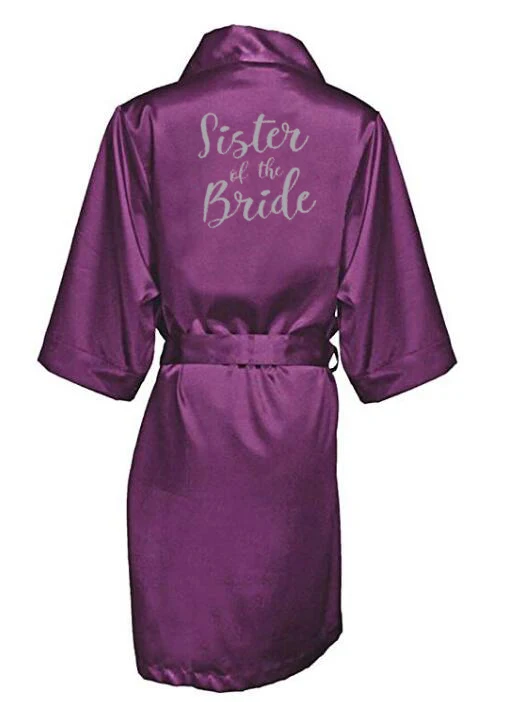 sister of the bride Темно-розовый халат серебряное кимоно с надписью атласная пижама Свадебный халат Подружка невесты, сестра мать невесты халаты - Цвет: sister of the bride