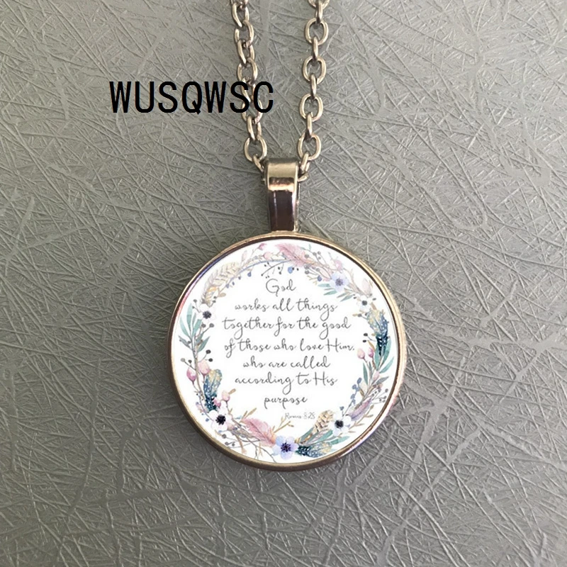 2018 God works all things together for the good of those who love him Romans 8 28 Bible verse necklace jewelry Christian gift | Украшения и