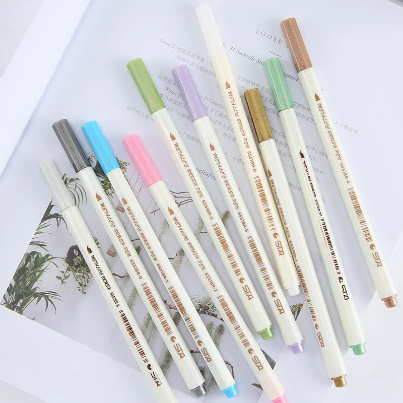 

Metal Color Pen 10 Colors Marker Pens Scrapbooking DIY Crafts Soft Brush Pen Art Markers for Stationery School Supplies pen set
