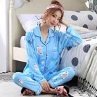 Комплект из 2 предметов (Топ и штаны), осенне-зимний женский пижамный комплект, куртка для сна, штаны, ночное белье, теплая ночная рубашка, женские штаны с животными, одежда для сна