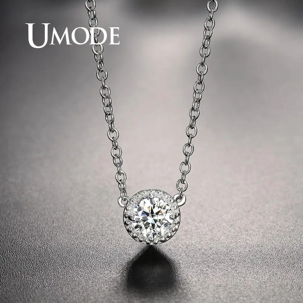 Модная круглая цепочка UMODE с кулоном из фианита и кристаллов ожерелья для женщин