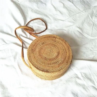 

Women Bohemian Bali Handbag Summer 2017 Handmade Crossbody leather shoulder Beach bag Circle Straw Bags tassel Rattan Bag