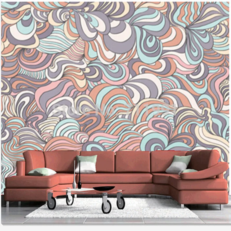 Пользовательский 3D передвижной узор в красочных пастельных стенах фреска обои