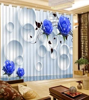 3d curtain photo customize size living room circle blue rose 3d window decorative curtains blackout curtain fabric