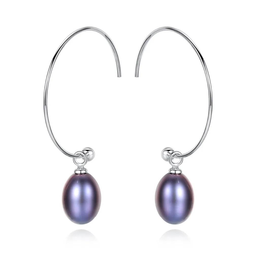 INALIS New Simple Elegant Big Ear Hook 925 Sterling Silver Natural Purple White Pearl Dangle Drop Earrings for Women Jewelry | Украшения и