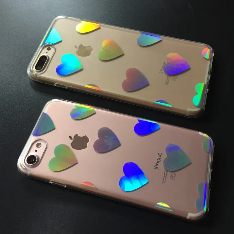 Kerzzil ясно pc жесткий чехол для iPhone 7 6 S плюс роскошный лазерной любовь сердца